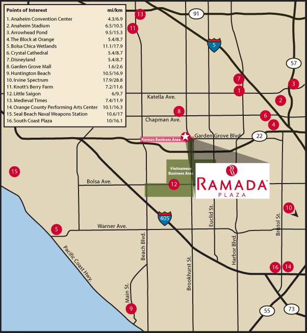 Ramada Plaza Hotel Garden Grove Map Of Anaheim Garden Grove